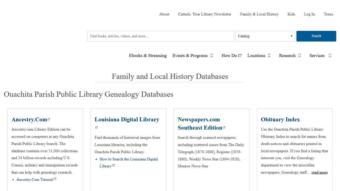 Family and Local History Databases Ouachita Parish Public Library